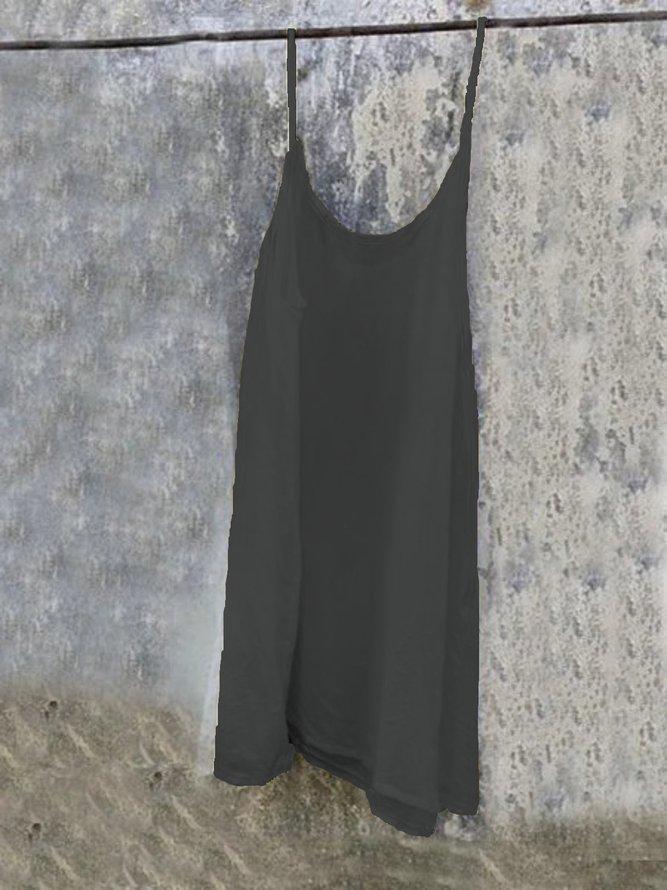 Solid Plus Size Casual Sleeveless Cotton Dress Sundress