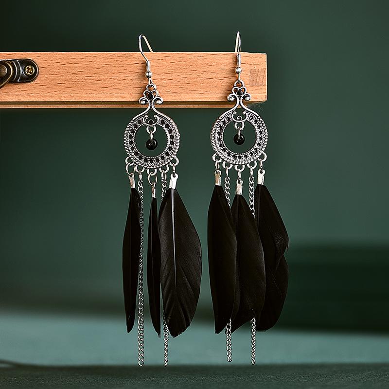 Elveswallet Ethnic Feather Tassel Vintage Ladies Earrings