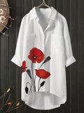 Floral Print Cotton Hemp Shirt Blouse