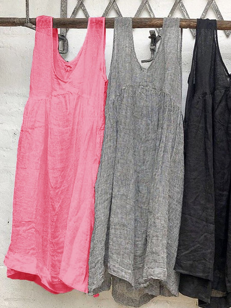 Solid Color Sleeveless Long Type Linen Top Vest