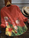 Elveswallet Orange Cotton-Blend Boho Floral Shirts & Tops