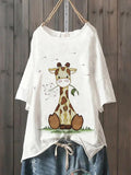 Casual Giraffe Print Cotton-Blend Shirts & Tops