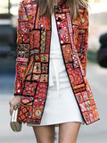 Relaxed Fit Printed Round Neck Long Sleeve Coat