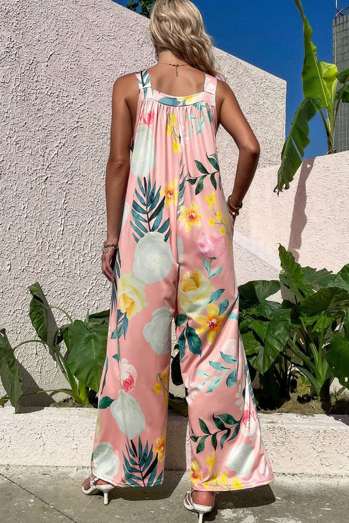 Printed Square Neck Jumpsuit with Pockets