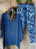 Women's Solid Color Top With Printed Pants Two-piece Set