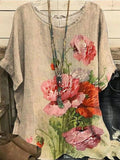 Floral Casual Loose Doll Sleeve Crew Neck Tops