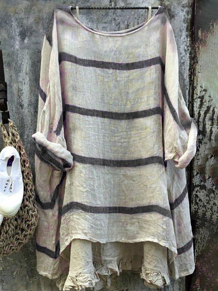 Elveswallet Loose Stripe Long Sleeve Casual Blouse For Women