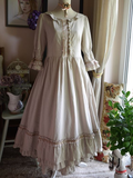 Elveswallet Women's Stripe Round Neck Waist Cotton Linen Dress