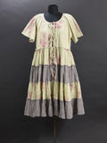 ElveswalletCotton Linen Color Contrast Stitching Drawstring Printed Dress