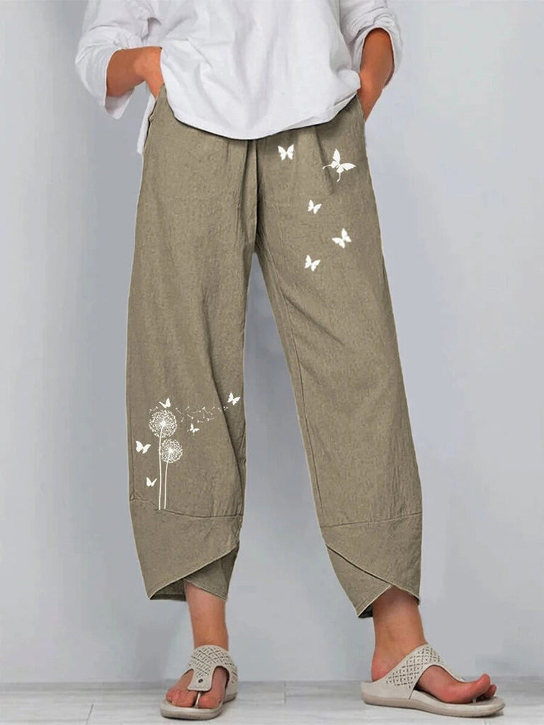 Splited Butterflies Flower Print Casual Pants For Women