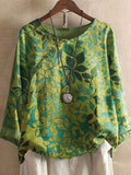Leaf Print Casual Round Neck Top
