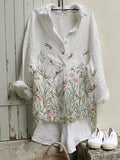 Elveswallet Retro Flower Print Casual Long-Sleeved Shirt