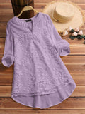 Women's Lace Embroidered Cotton And Linen Long-sleeved Shirt