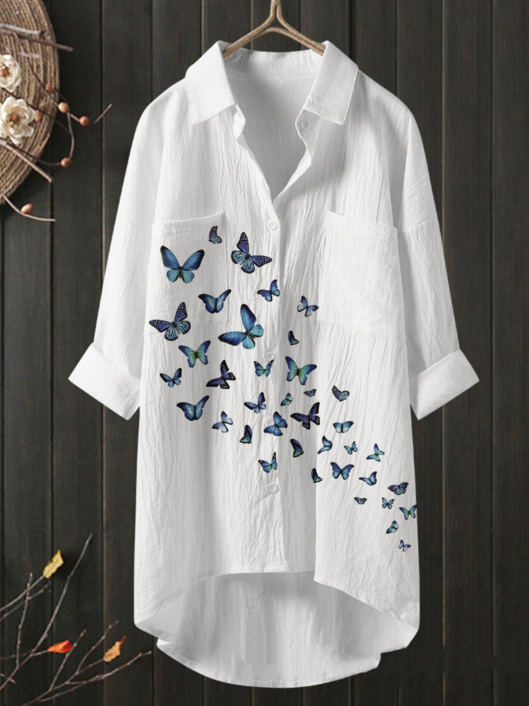Elveswallet Ladies Butterfly Print Casual Temperament Shirt And Top