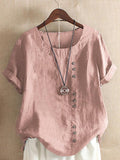 Women's Solid Color Cotton And Linen Casual Top
