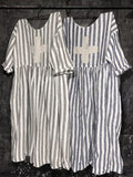 ElveswalletWomens Cross Print Heavy Stripe Short Sleeves Casual Linen Dress