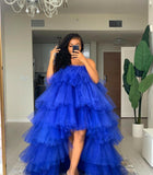 ElveswalleT Fashion Hi Low Puffy Tiered Tulle Women Drsee Plus SizeTo Party Dresse Pretty Tulle Dressing Royal Blue Tutu Women Orchid Dress