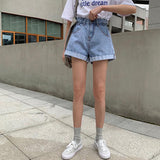 ElveswalleT New   Summer High Waist Denim Shorts Women Casual Loose Ladies Fashion Plus Size Elastic Waist Wide Leg Short Jeans Female
