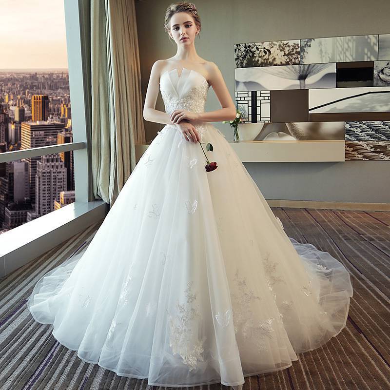ElveswalleT Real Photo Wedding Dress Luxury Lace Strapless Wedding Gown Elegant Long Train Princess Vestido De Noiva Custom Size