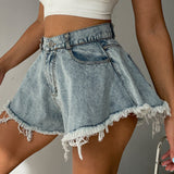 New Women Denim Shorts With Holes And High Waist Loose Tassel Jeans S-XXL