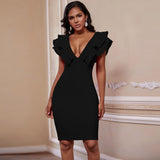 Ocstrade Bandage Dress for Women's Summer Orange Bodycon Dress Sexy Deep v Neck Backless Club Party Dress Outfits Ruffles