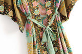ElveswalleT women peacock floral print bat sleeve beach Bohemian Kimono robe Ladies V neck Tassel Summer happie dress vestidos