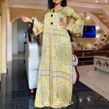 Summer Long Sleeve Maxi Dress African Ladies Rich Bazin Golden Print Vintage Plus Size 3XL Floor Length Women Party Long Dress