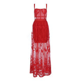 High Quality Red White Black Lace Sleeveless Hollow Out Long Rayon Bandage Dress Evening Party Elegant Dress