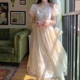 ElveswalleT Top quality Elegant Princess Dress Women Vintage Lace-up Party Long Fairy Dresses for Women   Spring Victorian Wedding Midi Dress Korean