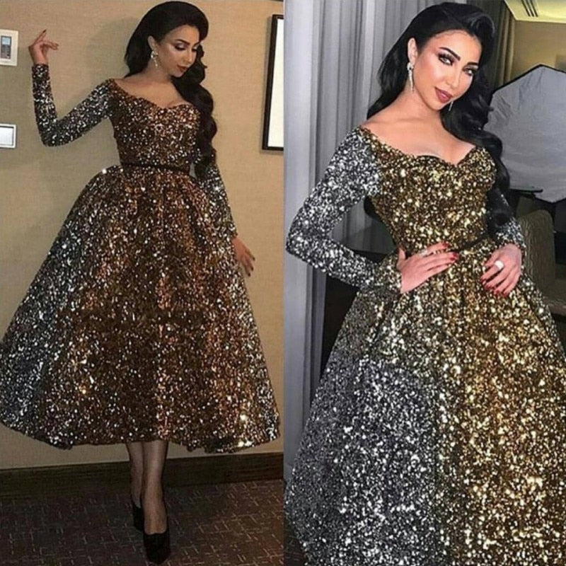 Evening Celebrity Prom Ball Gown Dresses   Woman Party Night Short Elegant Plus Size Arabic Dubai Gold Formal Dress