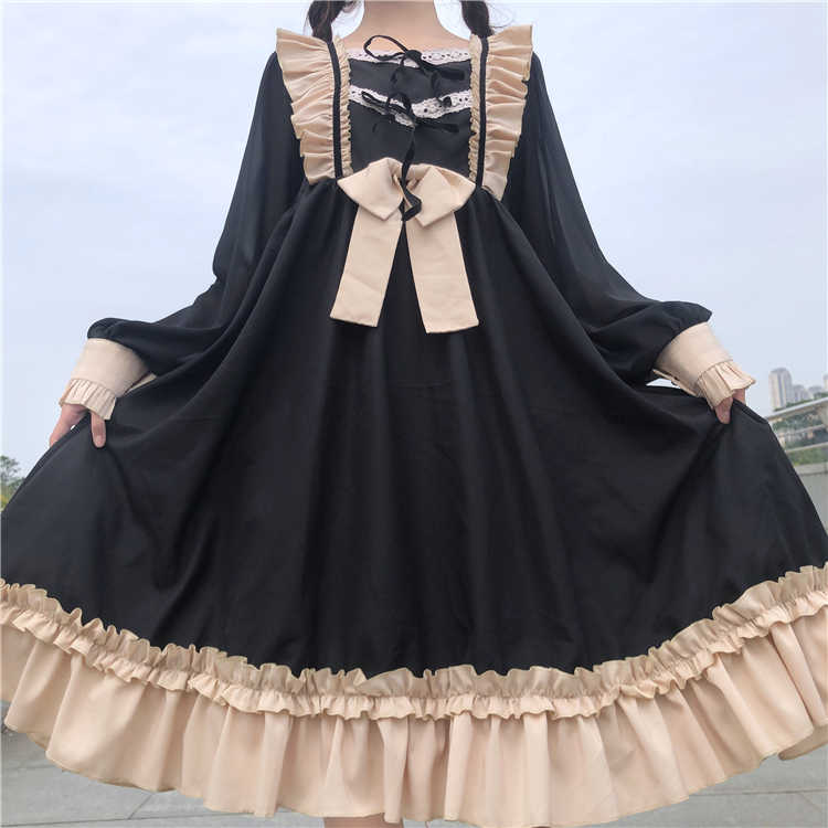 ElveswalleT Japanese Harajuku Gothic Bandage Bow Splice Dress Sweet Lolita Girl Cosplay Dress Kawaii Ruffles Bow Women Party Dress