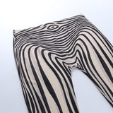 Autumn Mesh Zebra Striped Sets Women 2 Piece Suit T-shirt + Long Pants See-through Sexy Co-ord Set Female Tracksuit Costume