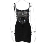 ElveswalleT Bling Glitter Sequin Women Strap Mini Dress Ruched Lace Up Backless Bodycon Sexy Party Club Autumn Winter Elegant