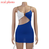 ElveswalleT Spaghetti Strap Drawstring Ruched Cut-Out Sexy Backless Mini Dress for Women Club Party Sleeveless Dresses Bodycon