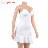 Spaghetti Straps Ruffles Mini Dress Club Party Elegant Sleeveless Slip Women's Summer Sundress Outfits Holiday