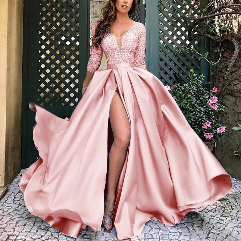 ElveswalleT High Quality Woman Evening Dress For Wedding Sexy V-Neck Long Lace Dresses Trailing Party Plus Size Women Dresses Vestidos
