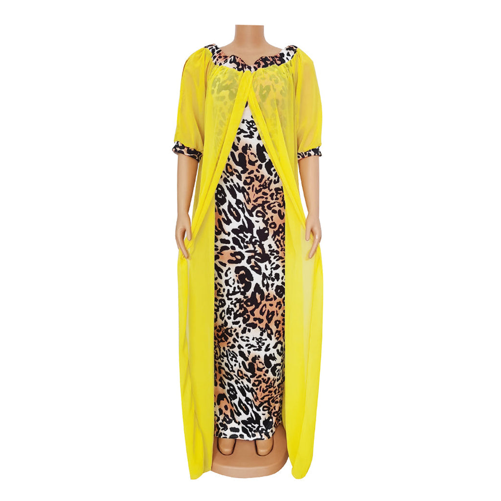 ElveswalleT Leopard Loose Bodycon Fashion outdoor WomenMaxi  Dress Leisure Patchwork Strapless Sexy Ethnic Style African vestidos