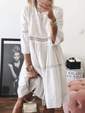 5XL  New Women Elegant Embroidered Lace Dress White Female Splicing Dress Floral Hollow Out Loose Casual Party Vestidos BG74