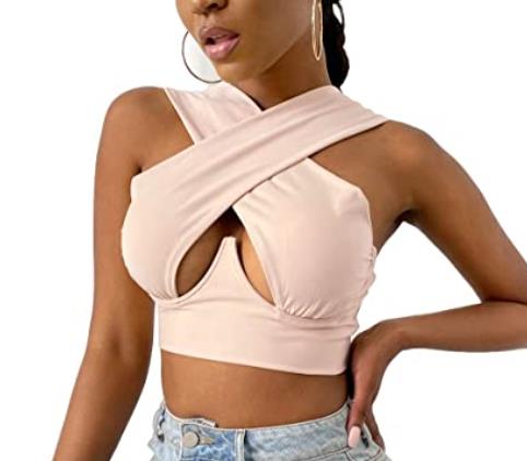 ElveswalleT Women's Criss Cross Tank Tops Sexy Sleeveless Solid Color Cutout Front Crop Tops Party Club Streetwear Summer Lady Bustier Tops