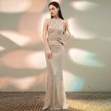 ElveswalleT Trends   high quality Elegant Off Shoulder Beaded Sequin Evening Dress Women Sliver Party Bodycon Maxi Dress