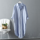 Woman Long Shirt Dress Cotton Korean Clothing White Boho Beach Big Maxi Blue Dresses Spring Summer Oversized Robe