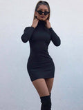 Summer New Women's Wear Black High Collar Long Sleeve Outdoor Sports Sexy Tight Mini Short Dress