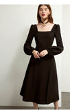 ElveswalleT Black Retro Split Dress Women Elegant Midi Designer Dress Female Long Sleeve Hepburn Style Chiffon Vintage Dress Fall  Women
