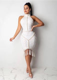 ElveswalleT XL XXL High Quality Celebrity White Black Tassel Beading Sexy Rayon Bandage Dress Cocktail Party Dress