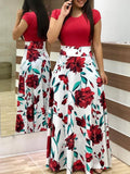 Vintage Floral Print O-Neck Long Dress Women Summer New Short Sleeve Robe Casual Elegant Lady Maxi Vestidos Plus Size S-5XL