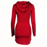Women Sexy Bodycon Dress Spring Autumn Winter Woman Hooded Long Sleeve Wine Red Suede Dress robe femme