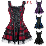 ElveswalleT Dress Women Classic Frill Lace Dresses Sleeveless Plaid Vintage Gothic Mini Dresses Ball Gowns Cosplay Costume Plus Size Dress