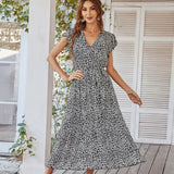 Ladies Vintage Print Chiffon Dress Women Casual Ruffles Long Bohemian Party Beach Summer Dress Women Sundress Female Vestidos