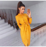 Lady Office Dress Autumn Long Sleeve Shirt Dress Fashion Turn-down Collar Single-breasted Party Dresses Платье Casual Vestido