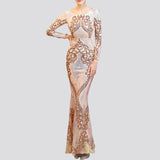 ElveswalleT   Hot Sale O-neck Long-Sleeve Shinning Sequins Evening Dresses Sexy Backless Mermaid Party Gowns Maxi Elegant Multi Female Robes vestidos